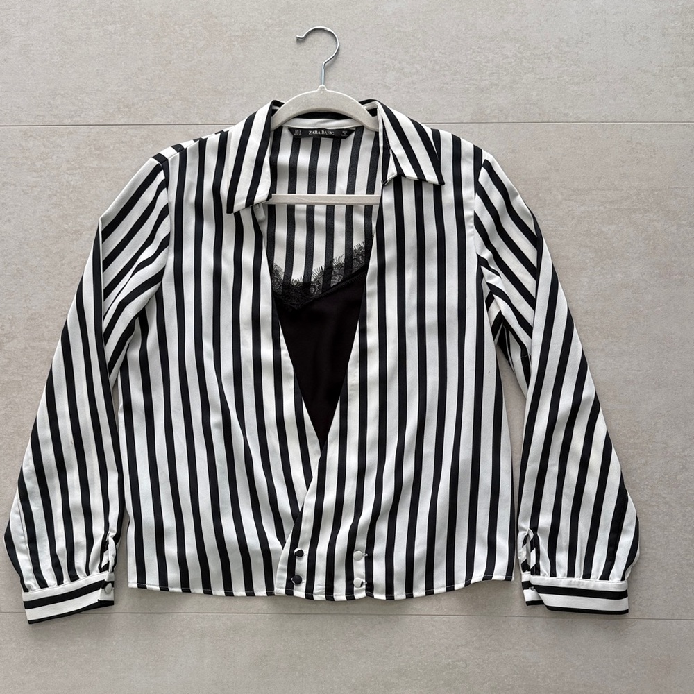 Zara Black and White Striped Shirt
